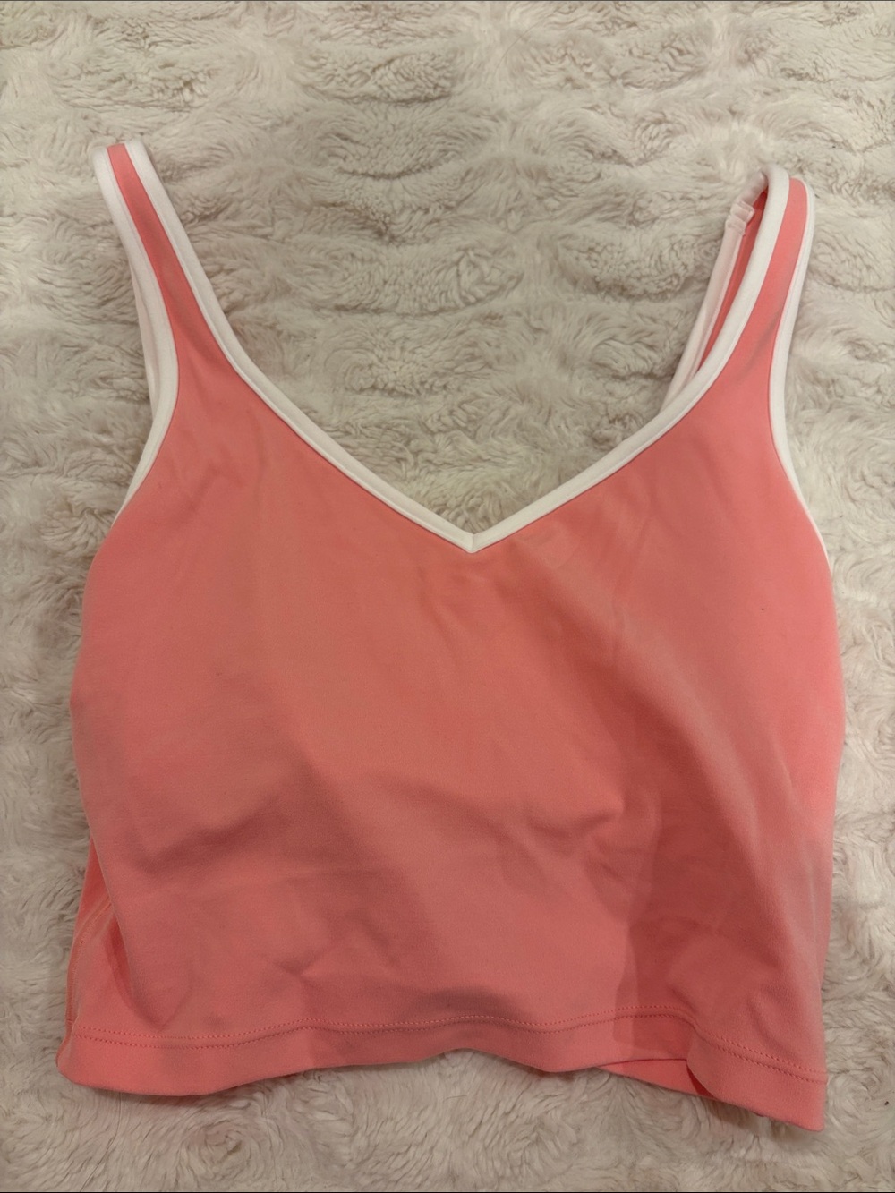aerie Coral Pink V-Neck Sports Bralette with White Trim